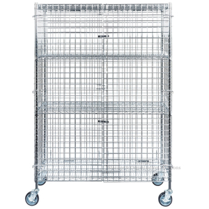 Kit de jaula de seguridad de alambre cromado Mobil de 4 llantas 24 "x 48 " x 69 "con casillero